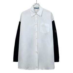 Prada Two-Tone Button-Up Shirt White & Black Long Sleeve Cotton & Nylon